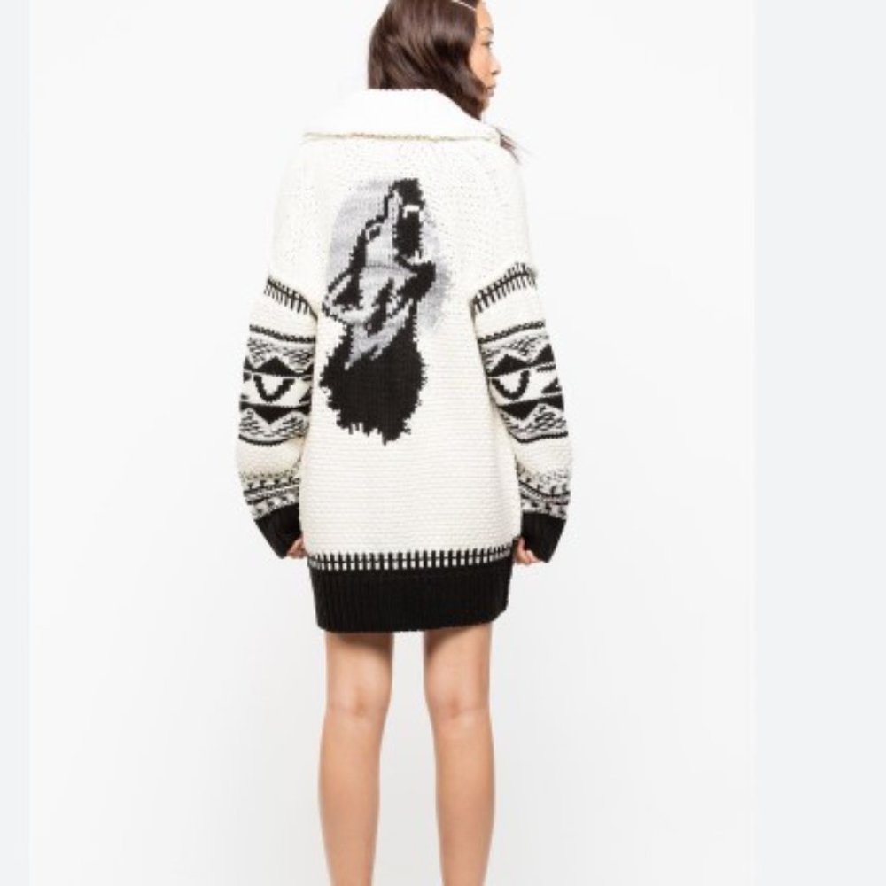 Zadig & Voltaire Cream and Black Knit Cardigan with Wolf Motif